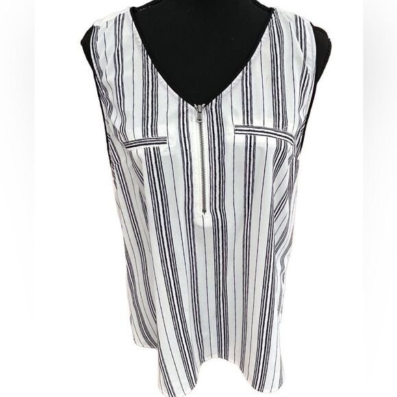 Vylette striped zip front sleeveless top, size XL. - Picture 1 of 5